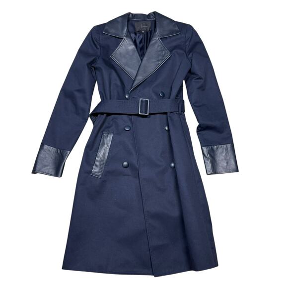 Misha Nonoo Navy Royal Lambskin Leather Trench Coat Size 0 - Picture 14 of 15